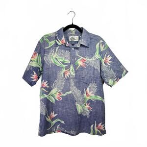 Hilo‎ Hattie Men's Hawaiian Shirt Blue Floral Tropical Short Sleeve Med? 22x28"